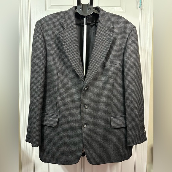 Oscar de la Renta Charcoal gray Tailored Wool Checkered Blazer Houndstooth Soft